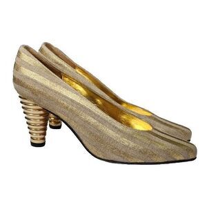Vtg Timothy Hitsman Heels‎ Womens 5 Striped Almond Toe Officecore Holiday Church